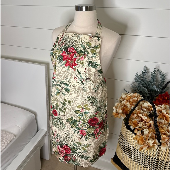 April Cornell Merry Vintage Christmas apron rose floral Holiday - Picture 2 of 10